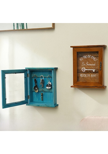 Youmex Gömlek Ahşap Anahtar Saklama Kutusu, Klasik Tarzlı Duvar Takımı, Poç Takma Ve Toz Koruma Kapaklı, Kuzey Avrupa Desenli Ev Dekoru Mavi, Çivi Dahil Değil