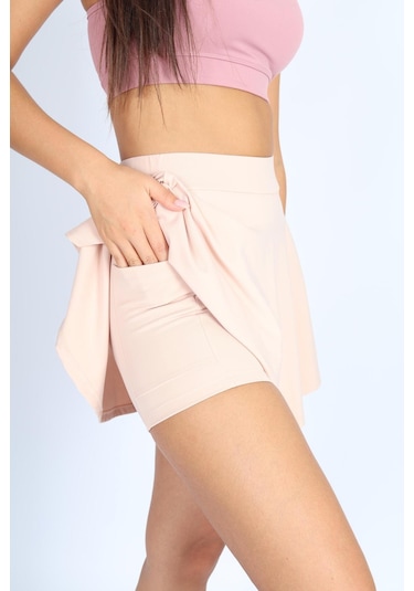 Soft&Basic Bol Kesim İçi Taytlı Cep Detaylı Sporcu Şort Etek Pembe