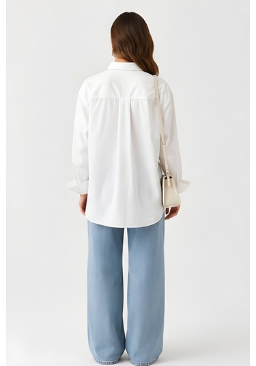 Lili Woman Kadın Beyaz Oversize Poplin Gömlek 4943