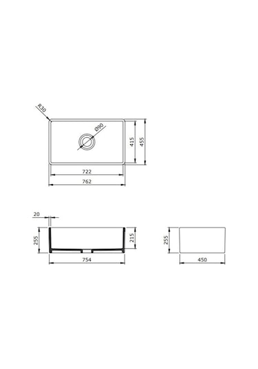 Bocchi Lavello Mutfak Eviyesi 76 CM Parlak Beyaz 1138-001-0120-03