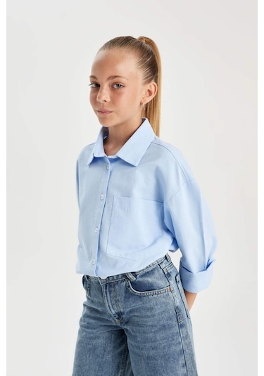 DeFacto Kız Çocuk Oversize Geniş Kalıp Poplin Uzun Kollu Basic Düz Okul Gömleği C7482A824AUBE37 DeFacto Kız Çocuk Oversize Geniş Kalıp Poplin Uzun Kollu Basic Düz Okul Gömleği C7482A824AUBE37