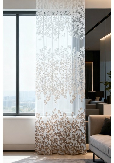 Pannello Tül Perde Beyaz Kahve 140x295 Kahverengi