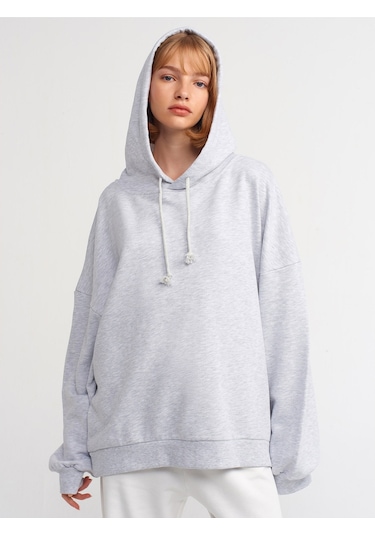 Dilvin 40142 Yıkama Efektli Sweatshirt-gri Melanj Gri Melanj