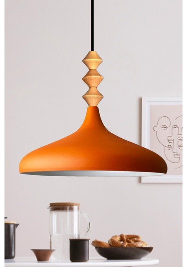 Turuncu Q Ahşap Tekli Avize Sarkıt Salon Mutfak Cafe Butik Lamba Aydınlatma Avizeler Turuncu