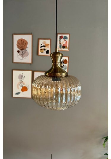 Mola Cam Bal Rengi Tekli Avize Eskitme Tokmak Başlık Retro Sarkıt Lamba Restoran Salon Aydınlatma Bal