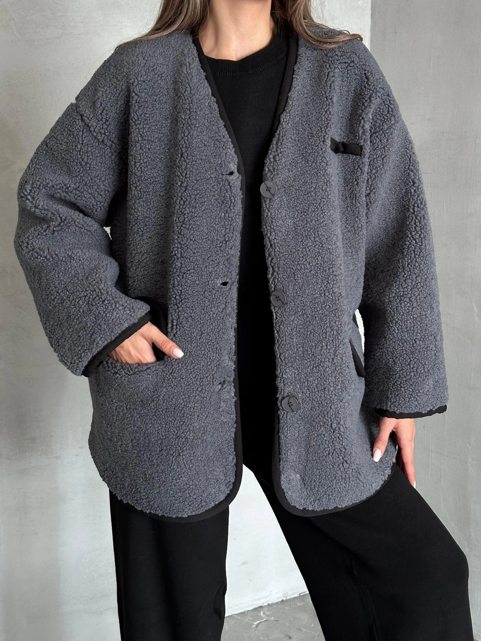 Antrasit Oakland Şerit Detaylı Bürümcük Ceket Antrasit