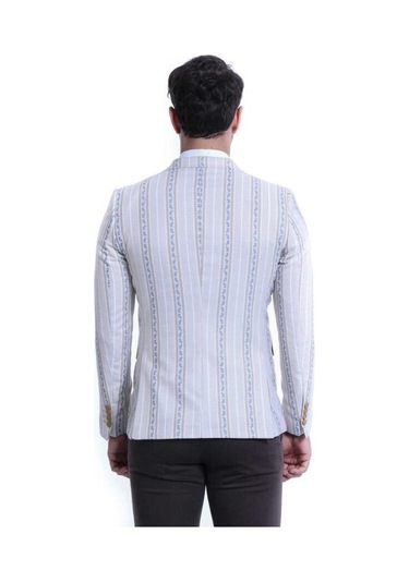 Wessi Çizgili Bej Slim Fit Ceket Siyah