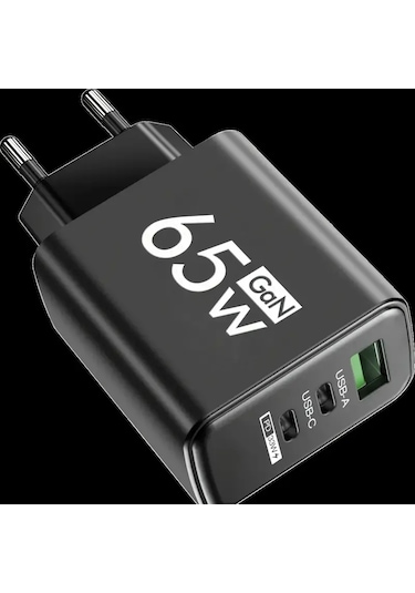 Dofolink Siyah 65w Hızlı Şarj Cihazı, 1u + 2pd Çoklu Usb-c/usb Arabirimli, Avrupa Standartı, İphone Ve Android Uyumlu