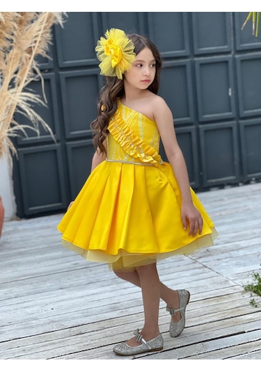 Uğurböceğiçocuk Vildan Saten Bel Taş Detay 3'lü Kız Çocuk Abiye 001