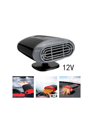 Suntek 120w 360 Dönebilen Isıtma Soğutma 2 Dişli 12 V Oto Isıtıcı Fanı Gri