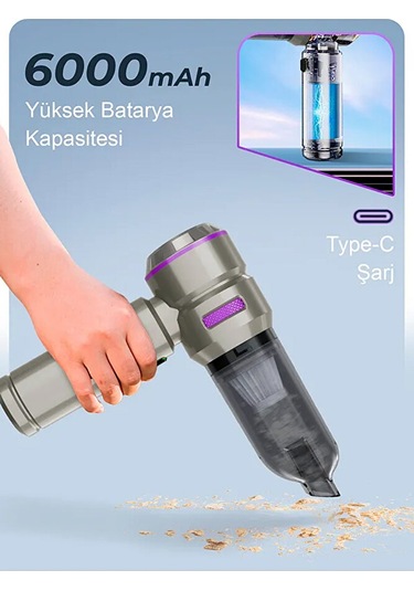 17.000pa Güçlü Vakumlu 9in1 Araç İçi Üflemeli Süpürge / 6000mah /