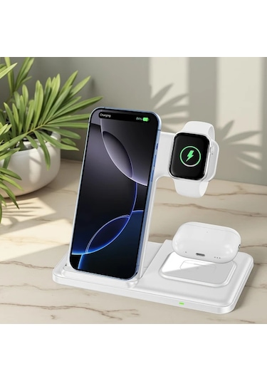 Xuweiwei Beyaz 3u 1 Arada Katlanabilir Kablosuz Sarj Standi İphone Uyumlu Samsung İwatch Airpods Pro İcin