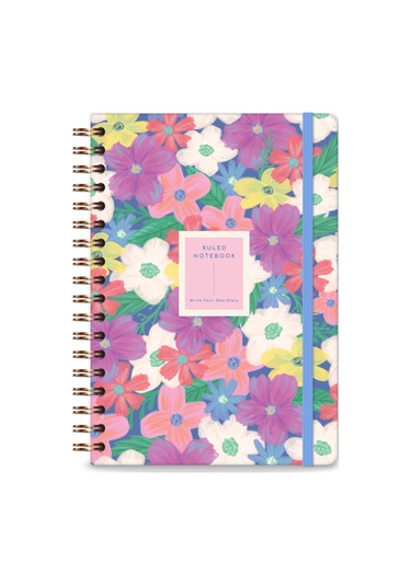 17x24 Spiralli Lastikli Sert Kapak Çizgili Not Defteri Çok Renkli Çiçekler Çok Renkli Çiçekler