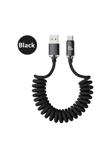 Elmpaly 120w Süper Hızlı Şarj Yaylı Kablo Usb-a Type-c 2m Siyah