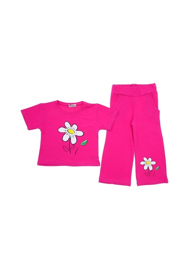 Kız Çocuk İkili Takım Papatya Baskılı Fuşya