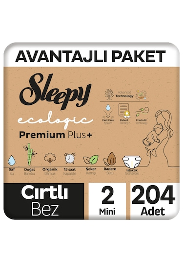Sleepy Ecologic Premium Plus Avantajlı Paket Bebek Bezi 2 Numara Mini 204 Adet 3'lü