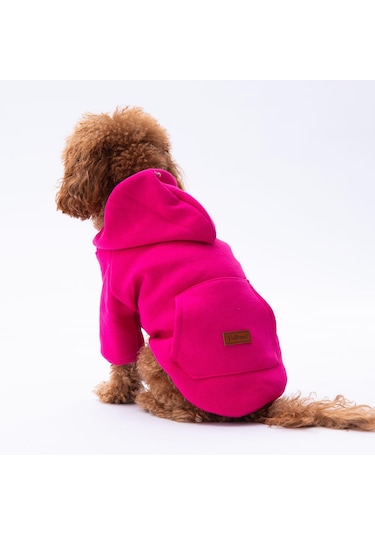 Pembe - Fuşya Kanguru Cepli Kedi-köpek Hoodie- Sweatshirt Kedi Köpek Kıyafeti