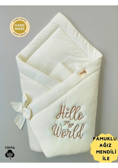 Bebek Battaniyesi %100 Pamuklu Bebek Kundak Battaniyesi Kız Erkek Dış Kundak Hastane Çıkışı Ekru