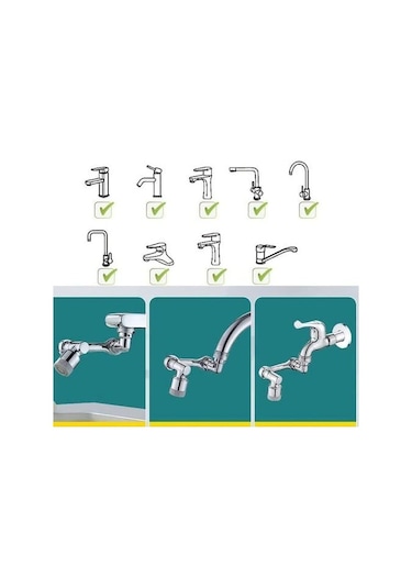 A1 1080 Derece Dönebilen Robotik Kol Musluk Başlığı, Musluk Gümüş