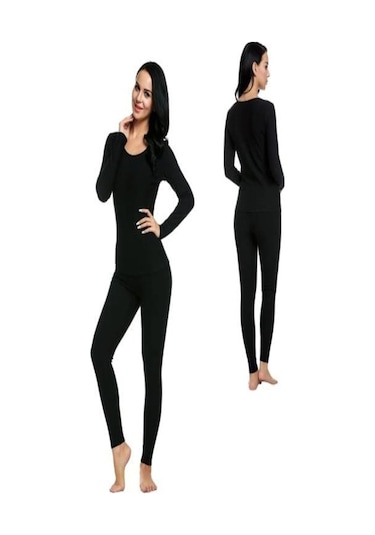 Kadın Siyah Büyük Beden Termal İçlik Takım Siyah