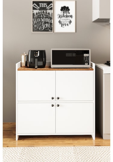 Ae-3060 Forum Beyaz/çam 4 Kapaklı, 4 Raflı, Çok Amaçlı Dolap,ayak