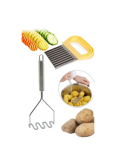 Metal Patates Ezici + Tırtıklı Patates Dilimleyici