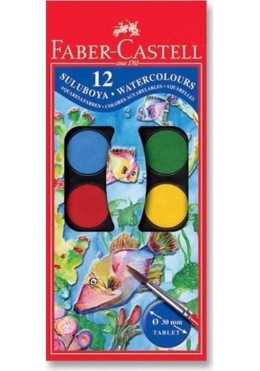 Faber Castell Sulu Boya 12 Li Büyük - 3 Adet Çok Renkli