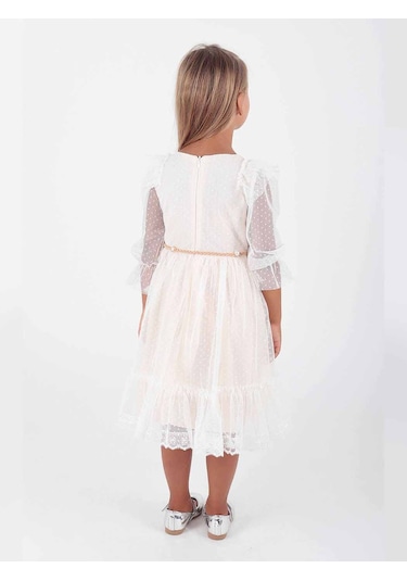 Ahengim Kız Çocuk Tokalı Kemerli Dantelli Trend Tül Elbise Ak2206 001