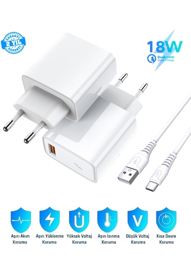 Redmi Note 13 Pro Plus Uyumlu 18w 3.4a Type-c Ultra Hızlı Şarj Cihazı Seti - Garantili Beyaz