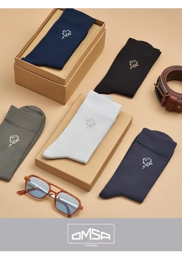 Omsa Pamuklu Desenli Yüksek Çoraplar 5 Çift Set 104594712 Koyu Gri