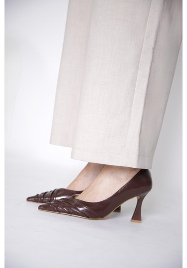 315151122-1 Suni Napa Abiye Topuklu Kahve Kadın Ayakkabı Kahve