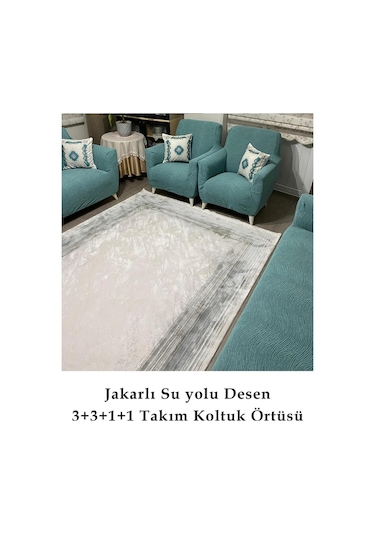 StarMall Su Yolu Koltuk Örtüsü, kanepe, çekyat Kılıfı Yıkanabilir Streçli Lastkli Esnek 3+3+1+1 Takım Mint Yeşil