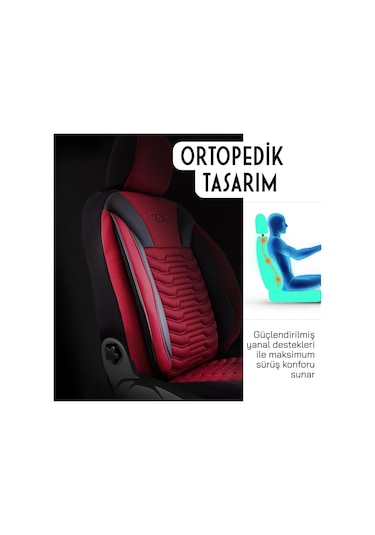 Panda Paris Serisi Pike Kumaş Oto Koltuk Kılıfı Tam Set Kırmızı - Siyah