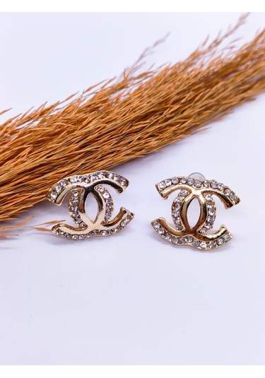 Sapphire Store Gold Renk Taşlı C &C Küpe Altın