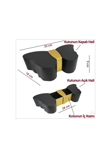Kelebek Kutu, 33 X 18 X 9 Cm - Siyah, 1 Adet