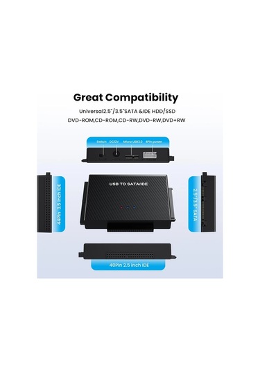 Elmpaly Usb 3.0 Sata Ide Adaptörü 2.5 3.5 Inch Ssd Dvd Cd Rom Çevirici Harici Disk