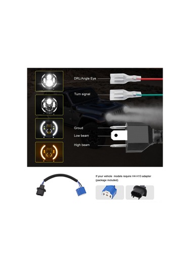 Suofeng 7" Evrensel Led Far H4-h13 Adaptörlü, 10000lm Parlaklık, Ip67 Su Geçirmez, Jeep Wrangler Ve Motosikletler İçin