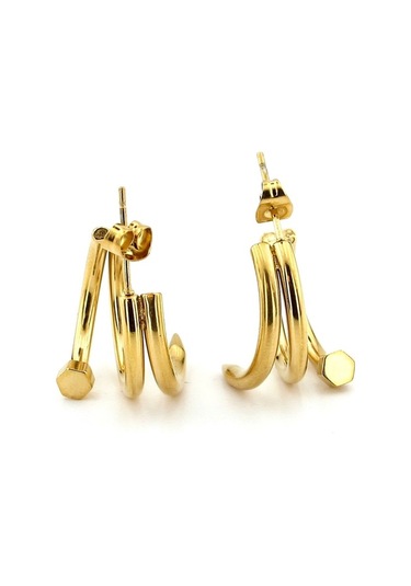 Sarmal Çivi Yarım Halka Altin Renk Sarı Çelik Kadin Küpe EX106