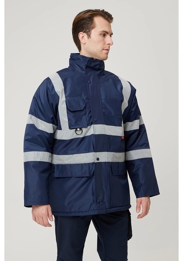 Salix Oxford Kışlık İş Güvenliği Parkası Reflektörlü, Su Geçirmez, Soğuk Havalara Dayanıklı İş Mon Lacivert
