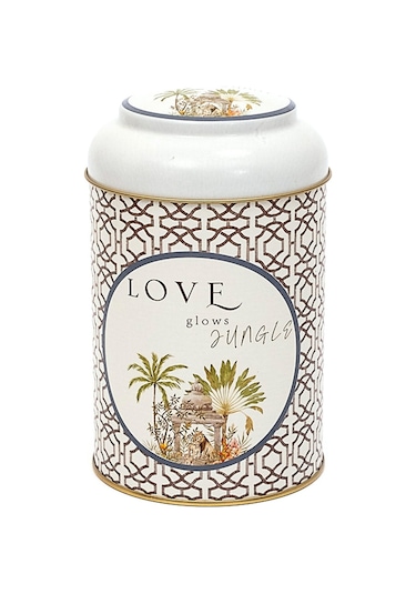 Forrest Grey Love Desenli Yuvarlak Metal Kutu, 10.5 X 15 Cm, 1.1 Lt