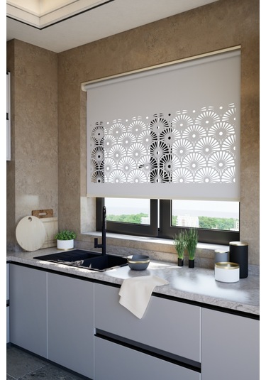 Lazer Kesim Mat Stor Perde, Lazer Kesimli Modern Serisi, M-121005 Gri Renk Gri