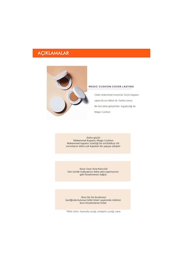 Missha Magic Cushion Cover Lasting Yüksek Kapatıcı Yarı Mat SPF50+ PA+++ Fondöten No.21 15 G