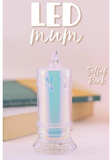 3 Adet Led Mum Simli Tipi Pil Dahil Dumansız Alev Ledli Yapay Dekoratif Mum Işığı Büyük Pt423 ŞEFFAF