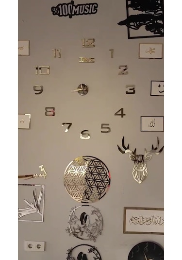 Gold Saat Sabret Şükret Dua Et Tablo 2'li Set Duvar Dekorasyon