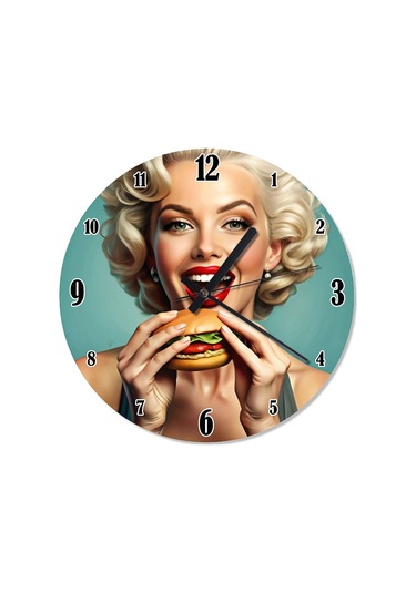 Hamburger Yiyen Marilyn Monroe Şekilli Duvar Saati