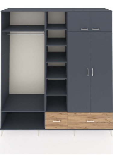 Kronos Dolap 12 Raflı 2 Çekmeceli 2 Askılı 220x59x243 Antrasit-antrasit/çam Antrasıt/atlas Çam