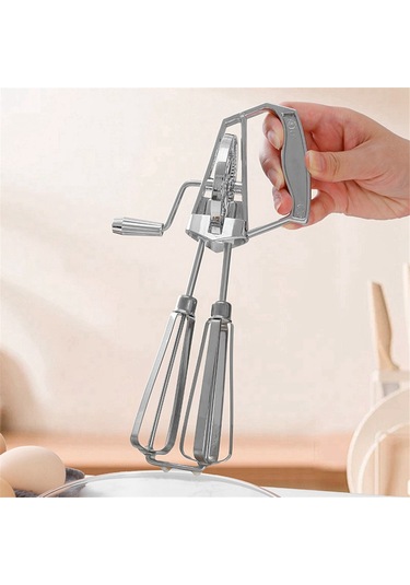 Manuel Yumurta Çırpıcı El Krankı - Paslanmaz Çelik Çırpma Teli, Gümüş Gümüş