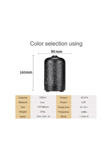Sones Metal Ağaç Hava Nemlendirici Esansiyel Yağ Difüzörü Sis Makinesi Renkli Led Lamba Difüzörü Aromaterapi Hava Temizleyici, Ab Fişi Siyah