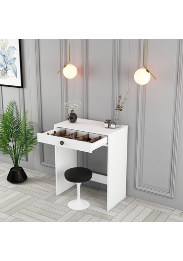 Lizbon Mini Makyaj Masası - Beyaz / Beyaz