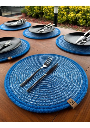 6 Lı Yuvarlak Supla Takımı Kolay Temizlenebilir, Modern Sofralar İçin Lacivert - Beyaz